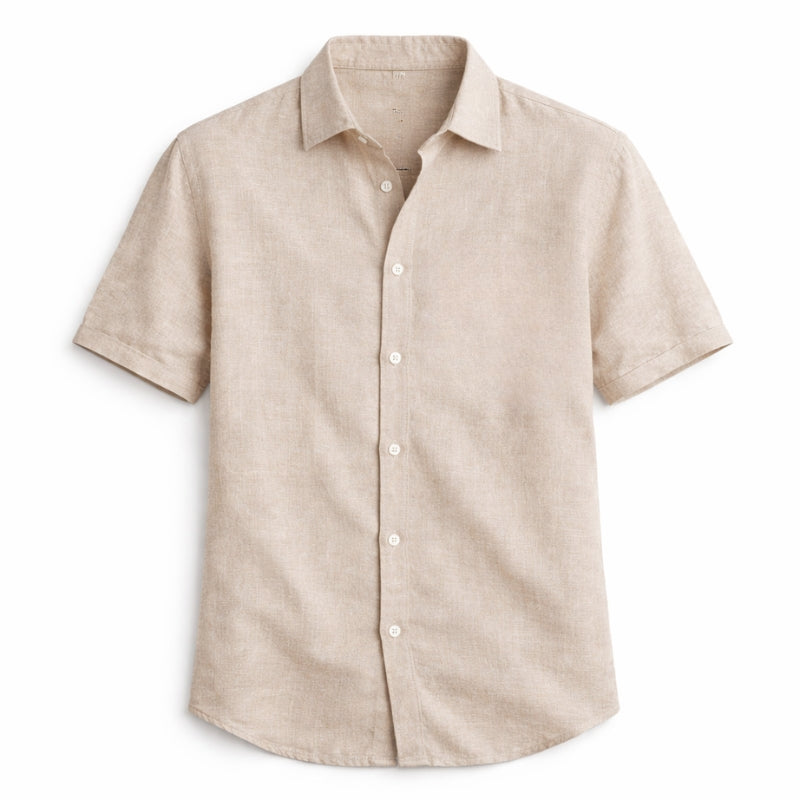 Beige short-sleeve shirt on a white background