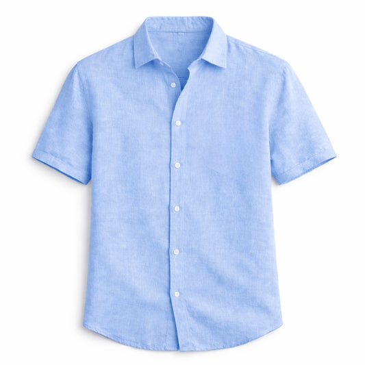 Light blue button-up shirt on a white background