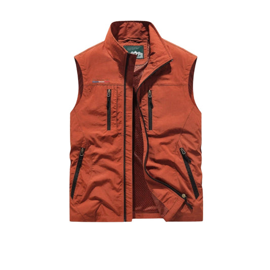 Sunset Red Vest with zippers on a white background