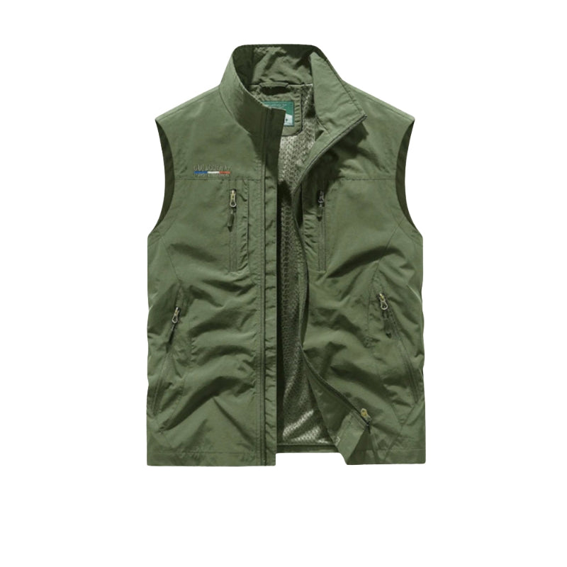 Tropical Green vest with zippers and pockets on a white background