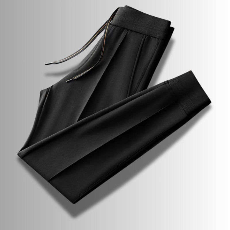 Tullio Premium Casual Tracksuit Set black pants – black men's jogger trousers with elastic waist and tailored fit by Polumi.