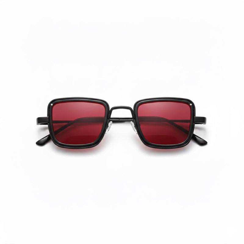 Achille Mr. Steel Sunglasses with black frame and red lenses
