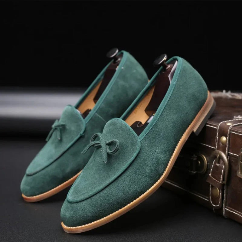 Dark green suede loafers for men – Polumi Alberto Aristocrat shoes with refined design and suede finish.
