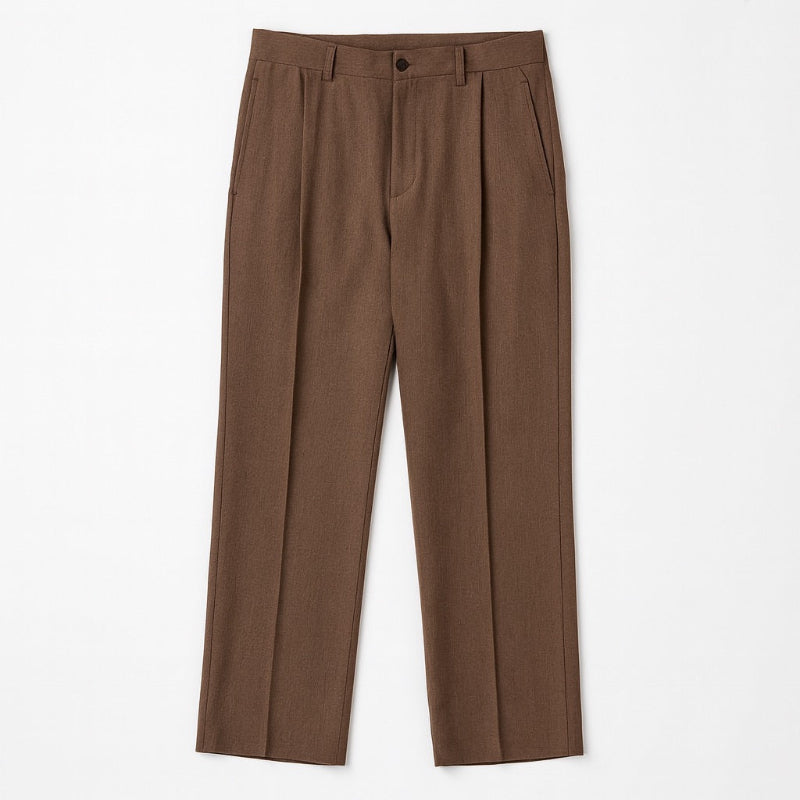 Brown Alberto Comfortable Relaxed Pants, men’s wide-leg trousers laid flat, minimalist front view.