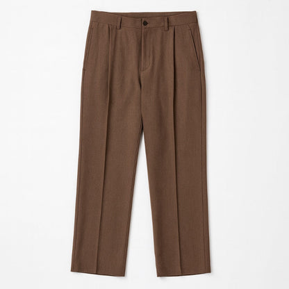 Brown Alberto Comfortable Relaxed Pants, men’s wide-leg trousers laid flat, minimalist front view.
