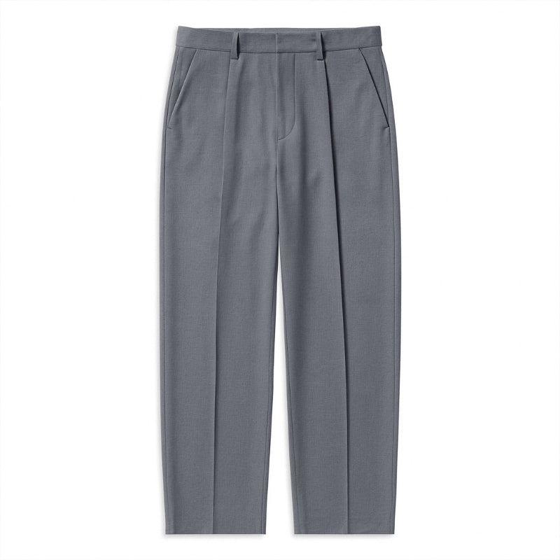 Gray Alberto Comfortable Relaxed Pants, classic men’s relaxed pleated trousers, front view flat lay