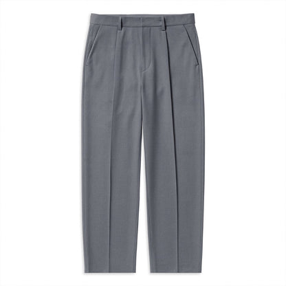 Gray Alberto Comfortable Relaxed Pants, classic men’s relaxed pleated trousers, front view flat lay