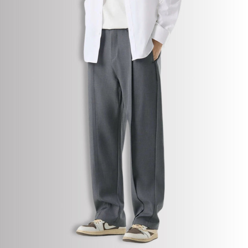Gray Alberto Comfortable Relaxed Pants, men’s elegant relaxed trousers, back view showing fit and design.
