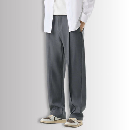 Gray Alberto Comfortable Relaxed Pants, men’s elegant relaxed trousers, back view showing fit and design.