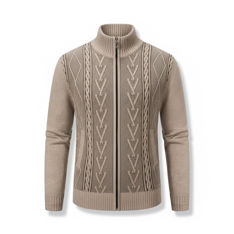 Beige Alberto Knit Zipper Cardigan for men – premium cable knit cardigan that elevates any outfit with refined luxury.