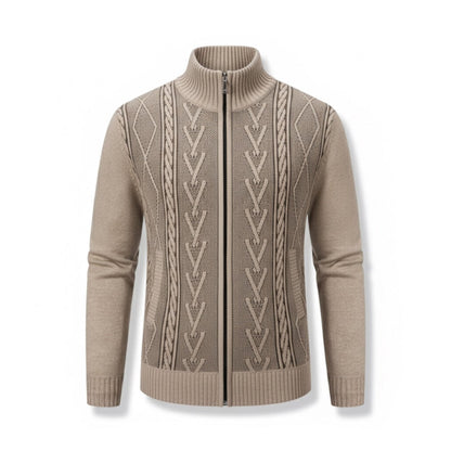 Beige Alberto Knit Zipper Cardigan for men – premium cable knit cardigan that elevates any outfit with refined luxury.