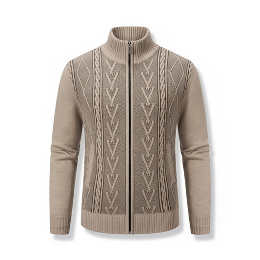 Beige Alberto Knit Zipper Cardigan for men – premium cable knit cardigan that elevates any outfit with refined luxury.
