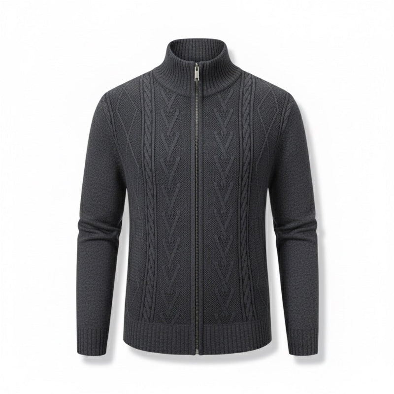 Elegant dark gray Alberto Knit Zipper Cardigan for men – luxury Italian-style knitwear perfect for fall and winter looks.