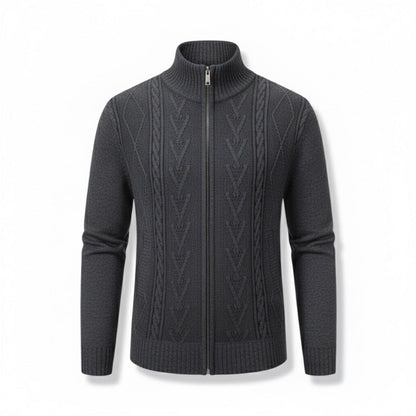 Elegant dark gray Alberto Knit Zipper Cardigan for men – luxury Italian-style knitwear perfect for fall and winter looks.
