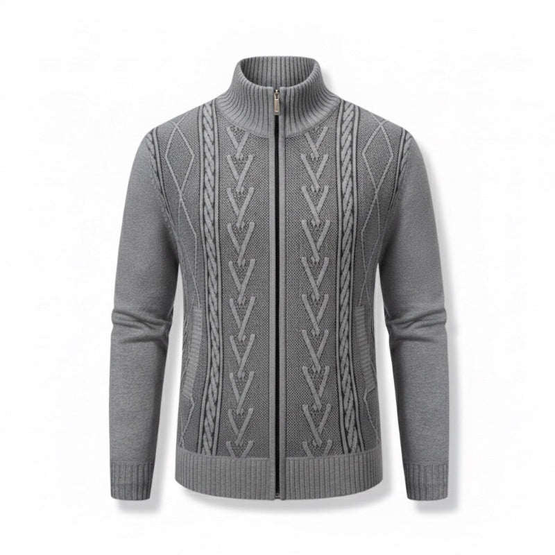 Gray Alberto Knit Zipper Cardigan for men – full-zip cable knit sweater blending modern comfort with timeless Italian elegance.