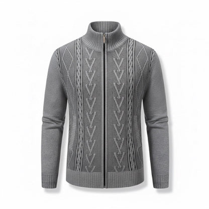 Gray Alberto Knit Zipper Cardigan for men – full-zip cable knit sweater blending modern comfort with timeless Italian elegance.