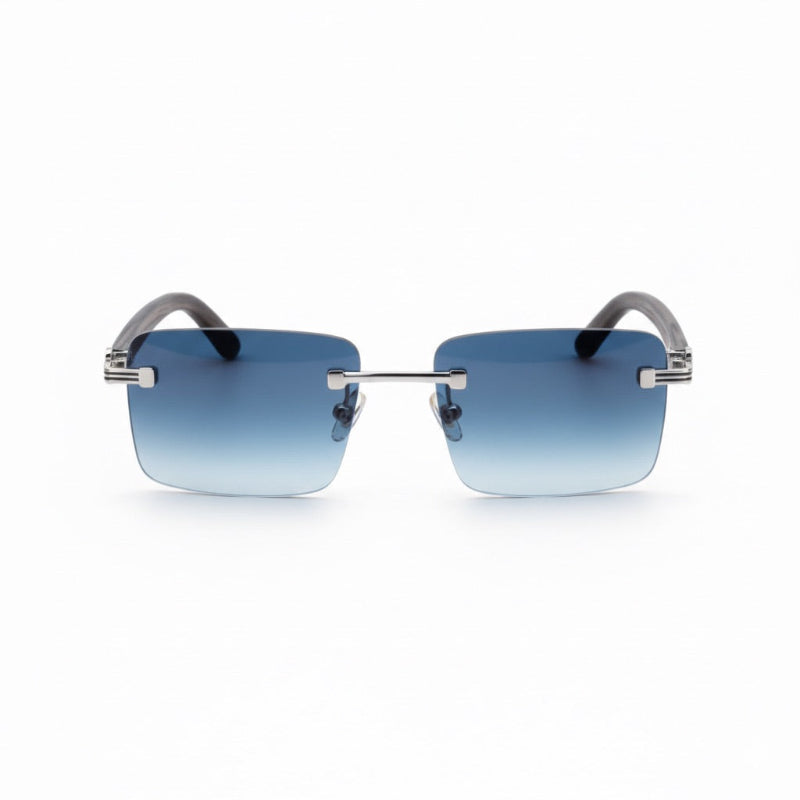 Alberto Vintage Shades sunglasses in sky blue with rimless square lenses, front view

