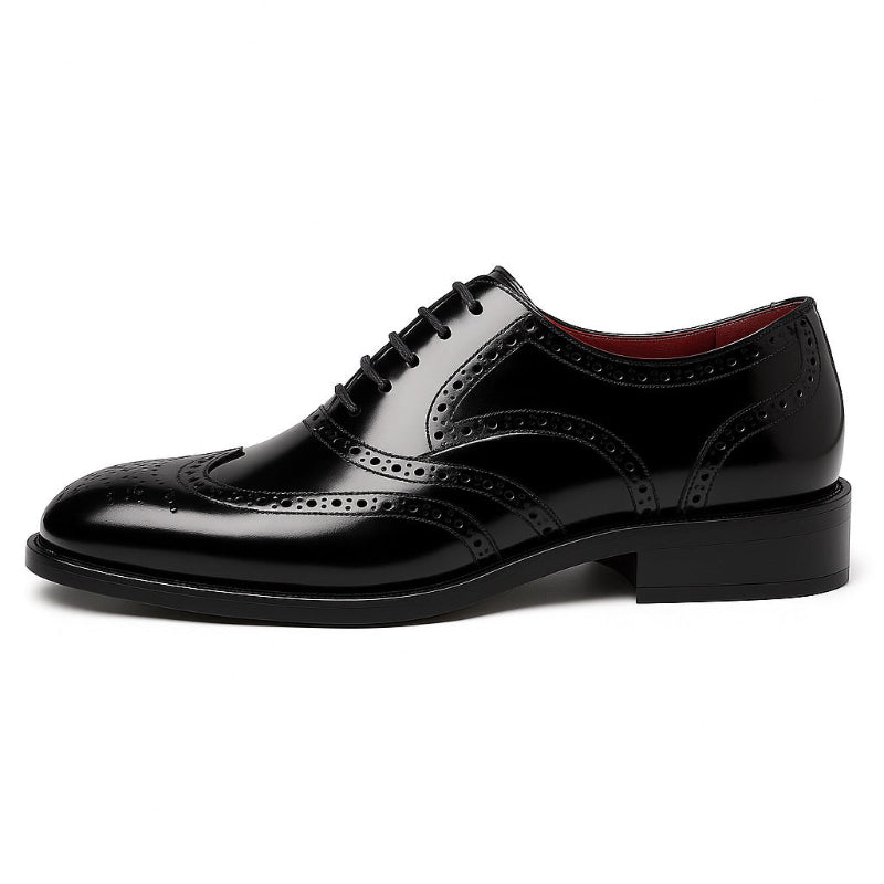 Men’s black leather brogue Oxford shoes for elegant formal wear, polished wingtip detailing and premium Italian-inspired style – Aldo by Polumi