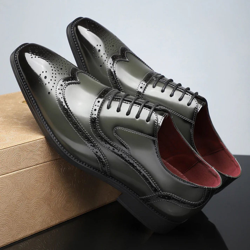 Luxury green Aldo Leather Brogue Shoes – glossy handcrafted Oxford style for men by Polumi