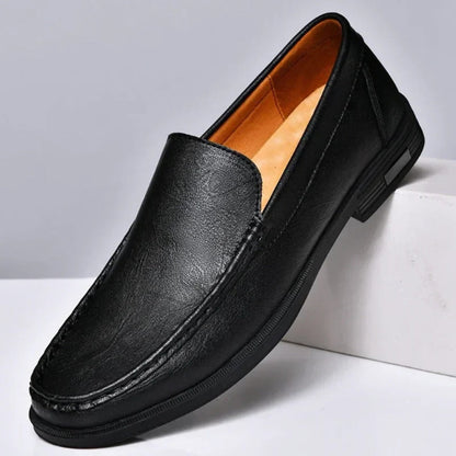 Aldo Slip On Leather Loafers in black, versatile men's loafers designed for comfort and timeless sophistication by Polumi.