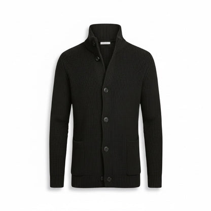 Black Alfredo Gentleman Cardigan – classic men’s knitted cardigan with buttons and high neckline
