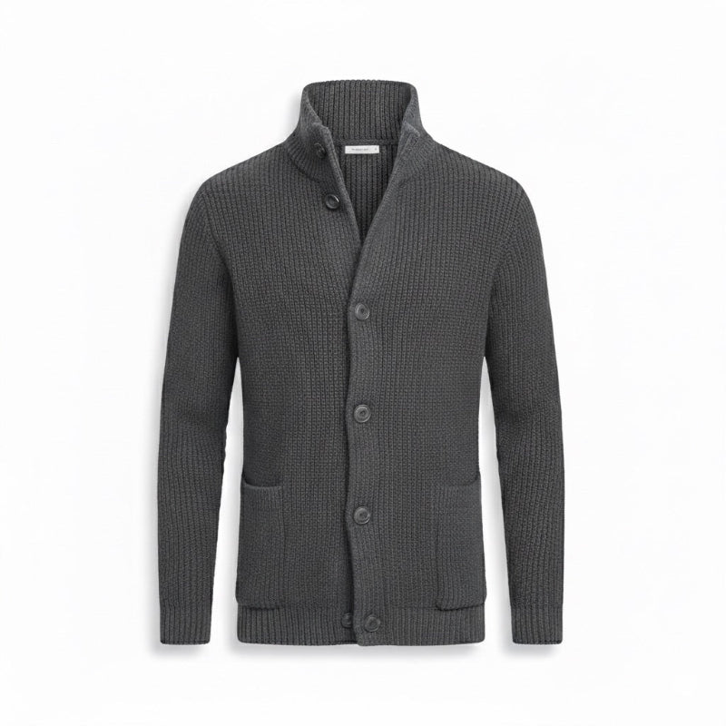 Gray Alfredo Gentleman Cardigan – elegant knit men’s cardigan with shawl collar and front buttons