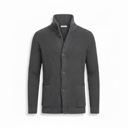 Gray Alfredo Gentleman Cardigan – elegant knit men’s cardigan with shawl collar and front buttons