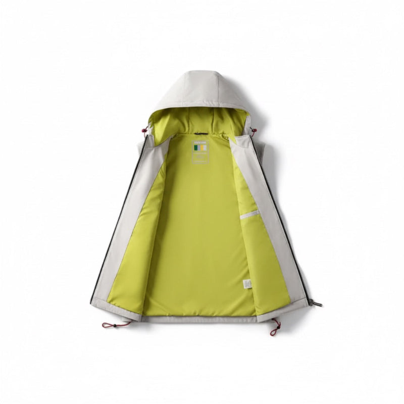 Inner view of the Augusto Performance Adapt Vest in white, showing lime lining and premium technical design by Polumi.