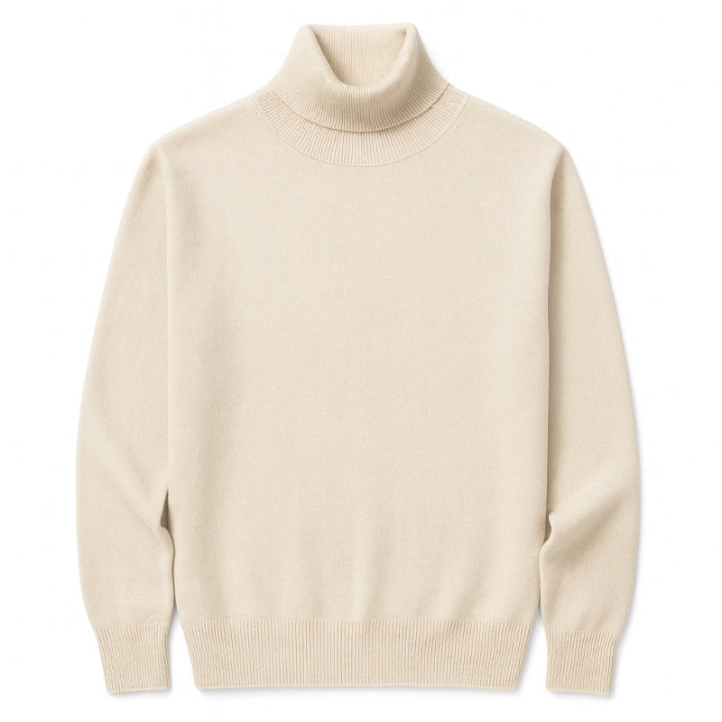 Polumi men’s pure cashmere beige turtleneck sweater – timeless premium knitwear for men over 40