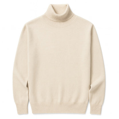 Polumi men’s pure cashmere beige turtleneck sweater – timeless premium knitwear for men over 40