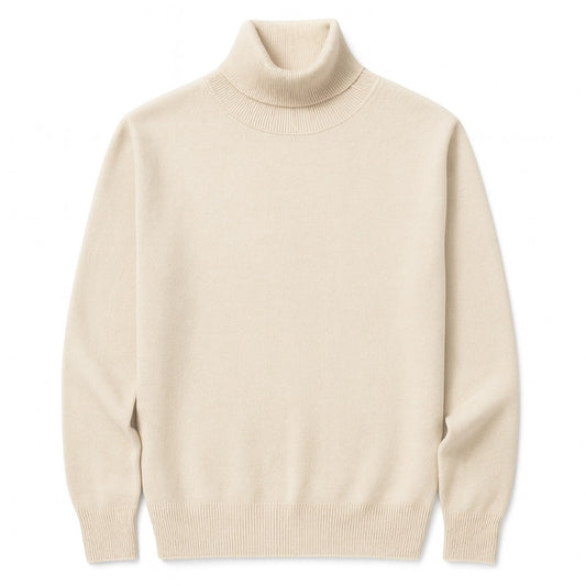 Polumi men’s pure cashmere beige turtleneck sweater – timeless premium knitwear for men over 40