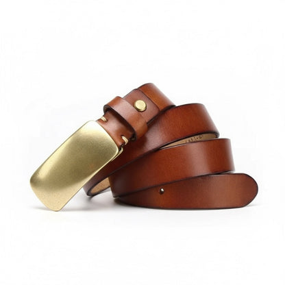 Gianluca Brass Buckle Belt in Brown by Polumi – premium brown leather belt featuring solid brass buckle and timeless Italian design