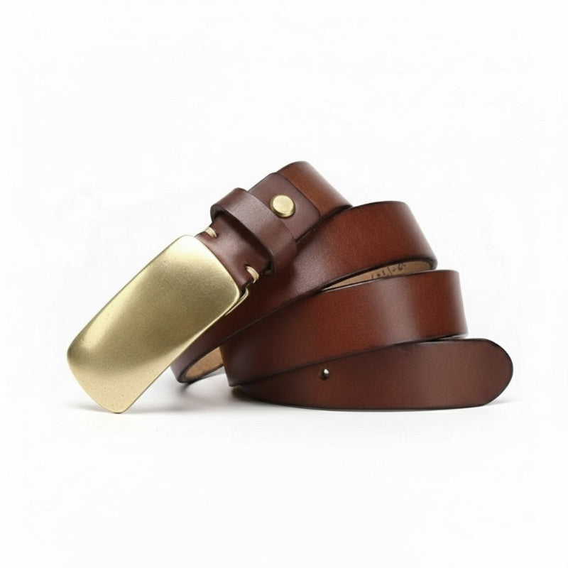 Gianluca Brass Buckle Belt in Dark Brown by Polumi – elegant dark brown leather belt with aged brass buckle for a sophisticated touch