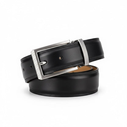 Bruno Premium Leather Belt in Black by Polumi – classic men's black leather belt with polished silver buckle for timeless style