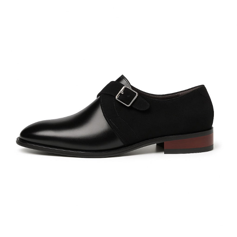 Bruno Suede Loafer in black with glossy leather finish on white background – Polumi men’s formal footwear.