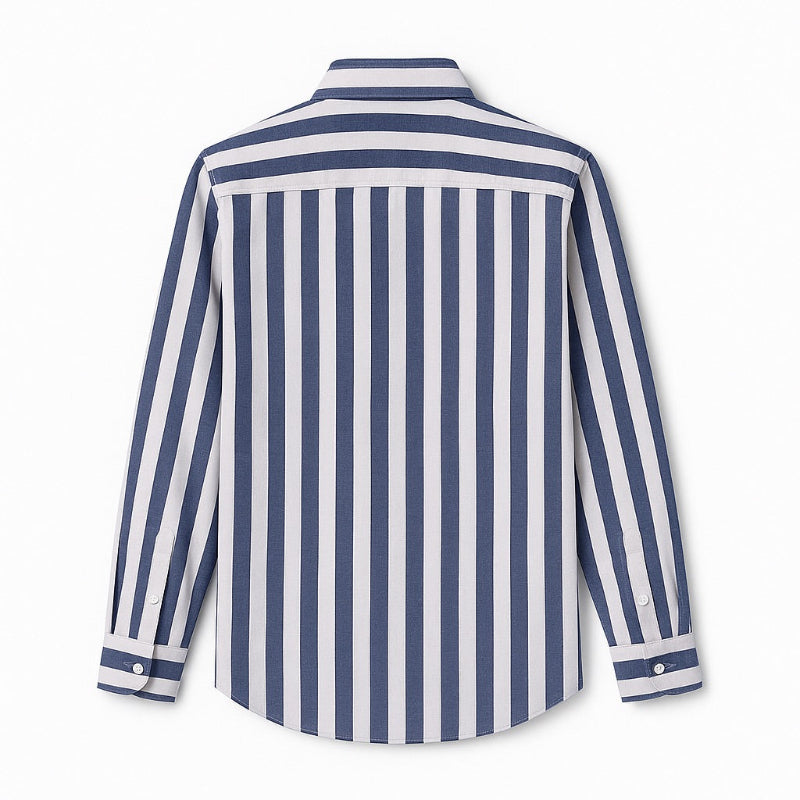 Back view of navy striped cotton shirt for men – elegant Italian fashion