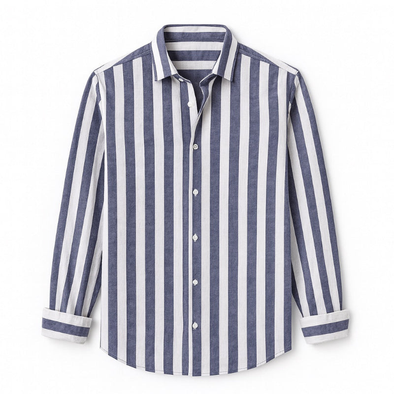 Men’s navy striped long sleeve shirt – Italian smart casual style by Polumi