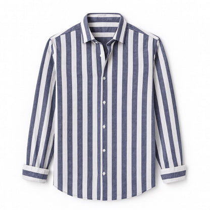 Men’s navy striped long sleeve shirt – Italian smart casual style by Polumi