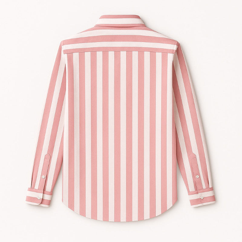 Back view of pink striped long sleeve shirt – premium breathable cotton men’s outfit