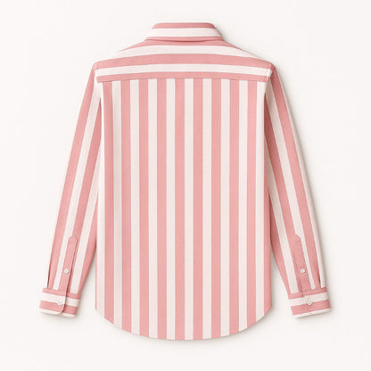 Back view of pink striped long sleeve shirt – premium breathable cotton men’s outfit