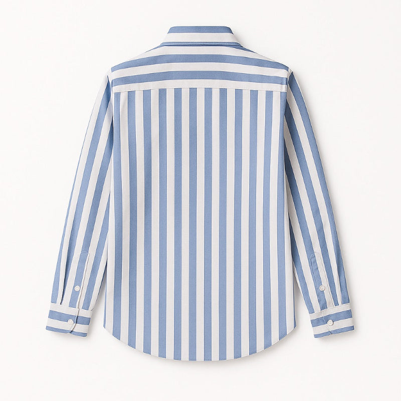 Back view sky blue striped shirt for men – premium comfort Italian style