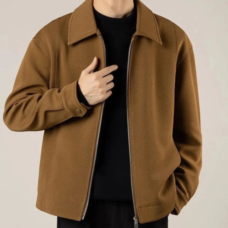 Carmelo Shirt Jacket in brown, men’s wool-blend overshirt with zipper closure and minimalist design for fall outfits