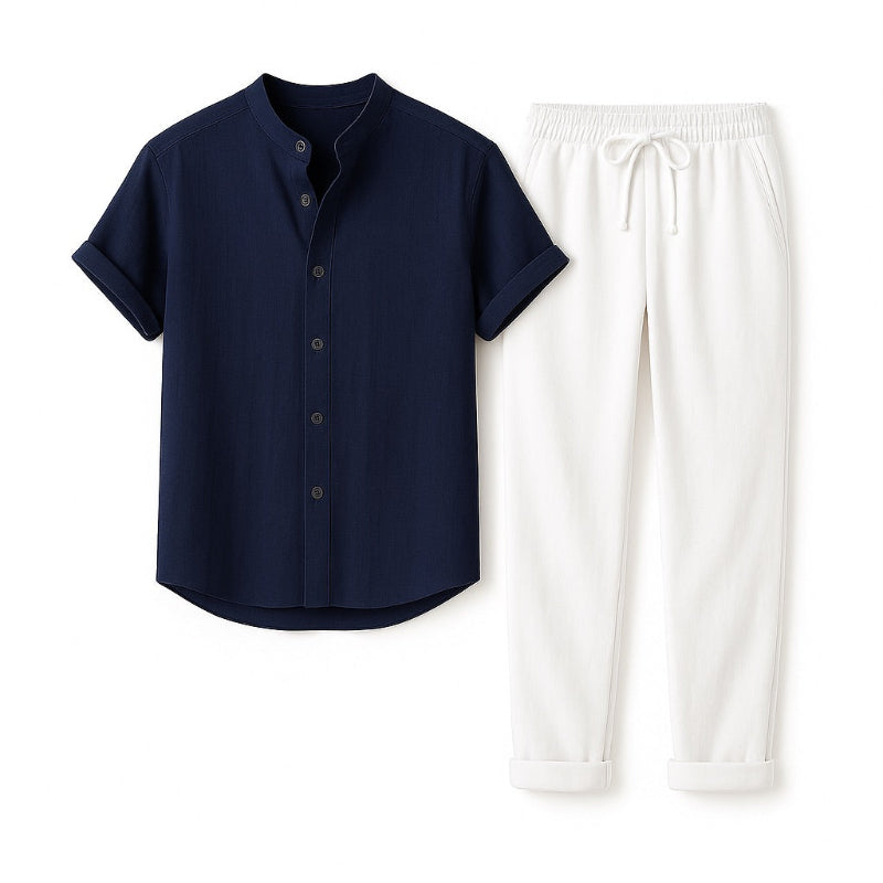 CityLife men’s linen shirt and white pants set in navy blue