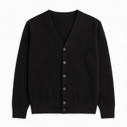 Black Daniele Luxe Merino Wool Cardigan by Polumi — elegant men’s winter layer offering versatility, softness, and timeless Italian-inspired design.