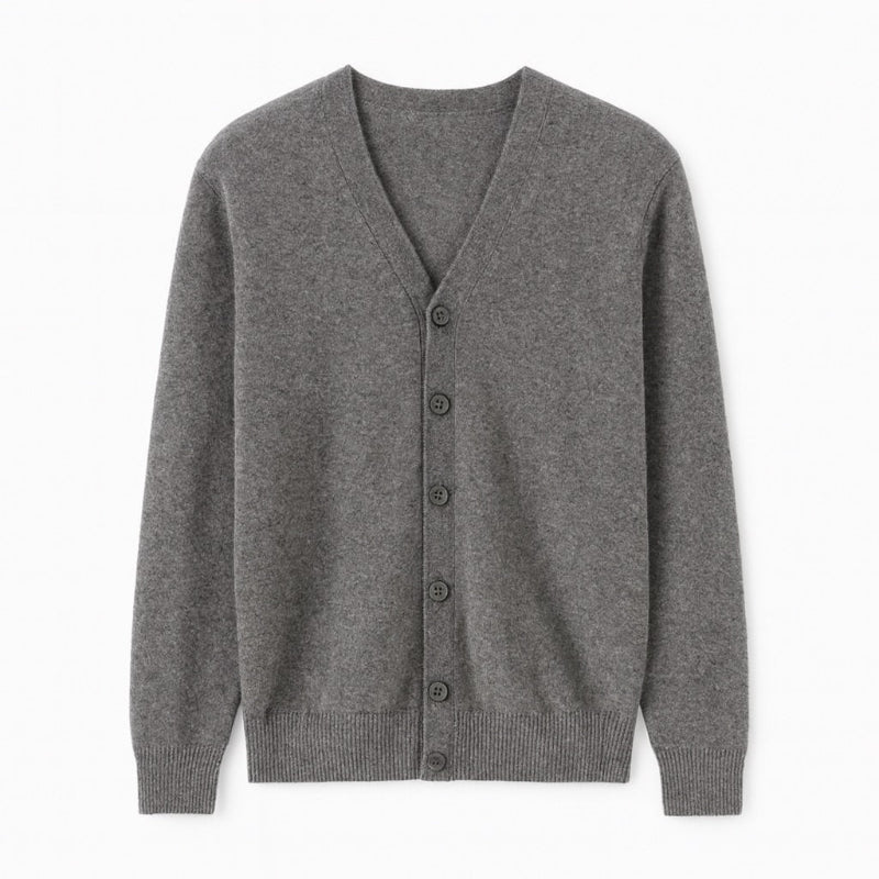 Gray Daniele Luxe Merino Wool Cardigan by Polumi — modern slim-fit men’s cardigan crafted from fine merino wool with minimalist elegance.