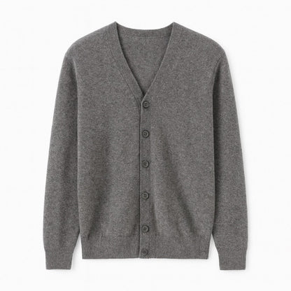 Gray Daniele Luxe Merino Wool Cardigan by Polumi — modern slim-fit men’s cardigan crafted from fine merino wool with minimalist elegance.