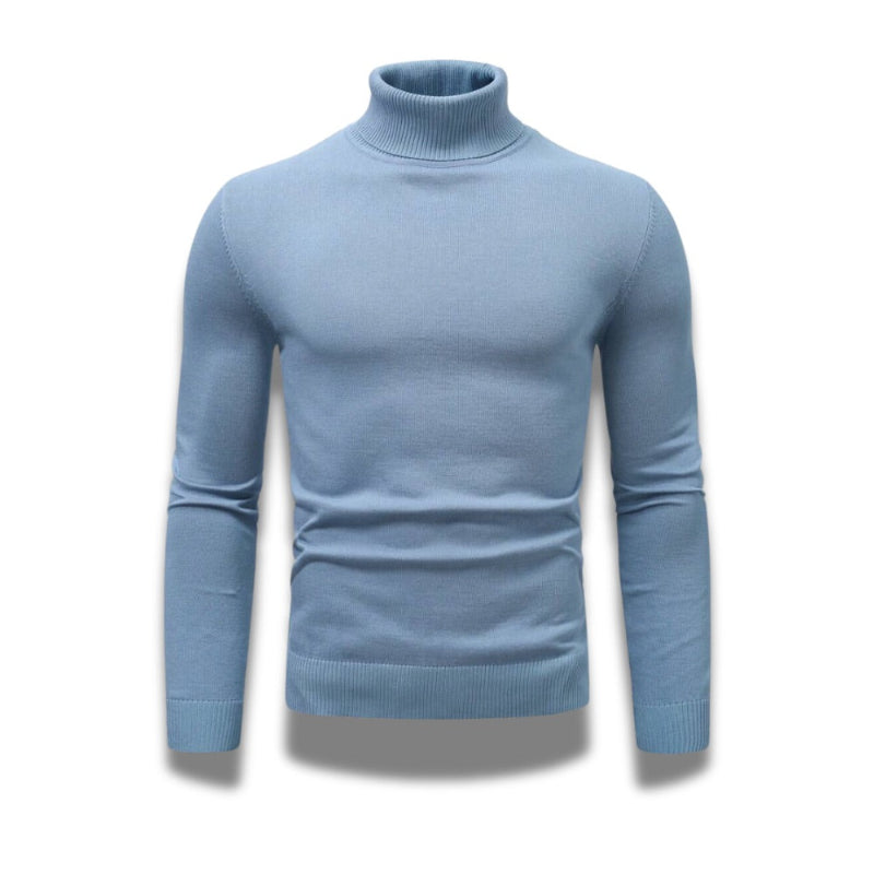 Blue Dario Luxe Turtleneck Sweater for men – soft touch, minimalist design by Polumi for an elevated casual look.