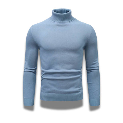 Blue Dario Luxe Turtleneck Sweater for men – soft touch, minimalist design by Polumi for an elevated casual look.