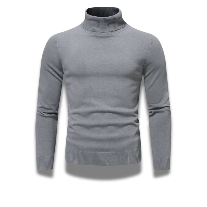 Gray Dario Luxe Turtleneck Sweater for men – modern slim fit knitwear by Polumi, perfect for business or casual outfits.