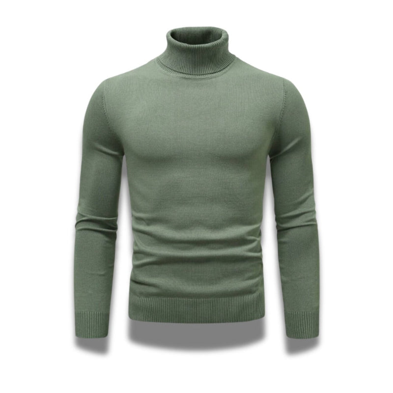 Green Dario Luxe Turtleneck Sweater for men – stylish ribbed collar knit sweater from Polumi for fall and winter.